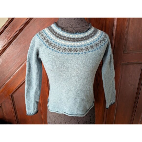 Garnet Hill Womens Blue Fair Isle Sweater M Lambswool Cashmere Long Sleeve XS - Picture 1 of 6